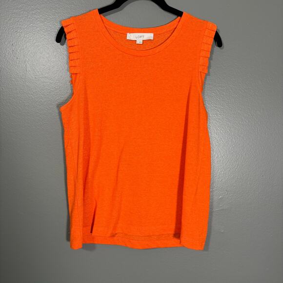Ann Taylor LOFT Women's Orange Sleeveless Knit Top - Size Small - Pleated Detail - Picture 1 of 6